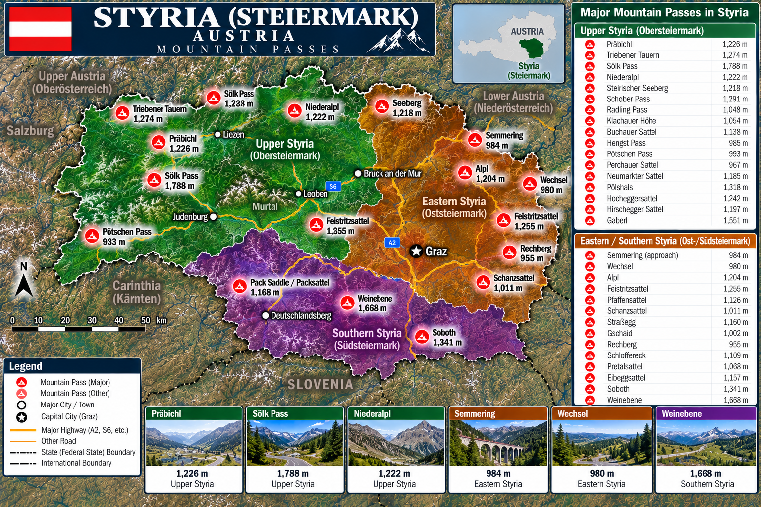 Styria Mountain Passes Map